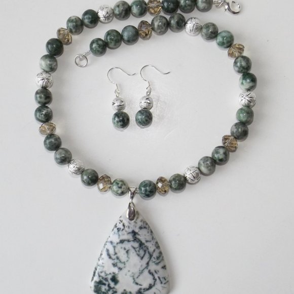 Natural Tree Agate necklace/earrings set (#1297) - Picture 1 of 5